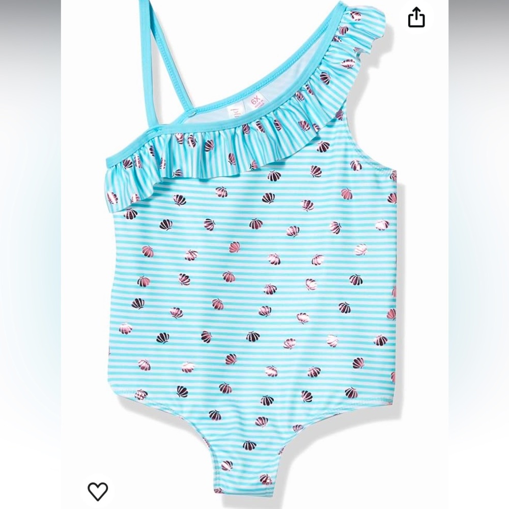 Girls 4 Ruffle Top Seashell Blue Stripe Swim suit Nordstrom Rack Pink Platinum